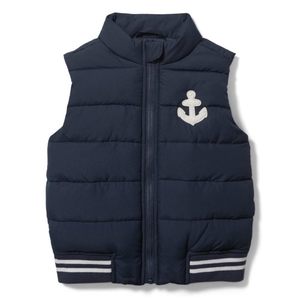 Janie and Jack Boys Navy Anchor  Puffer Vest